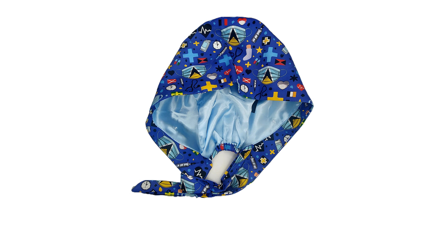 St. Lucian Flagged (Blue) Satin-Lined Nurse Cap