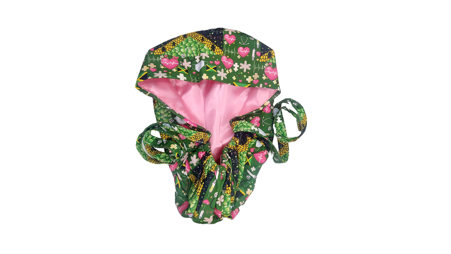 Jamaican-Themed Satin-Lined Nurse Cap