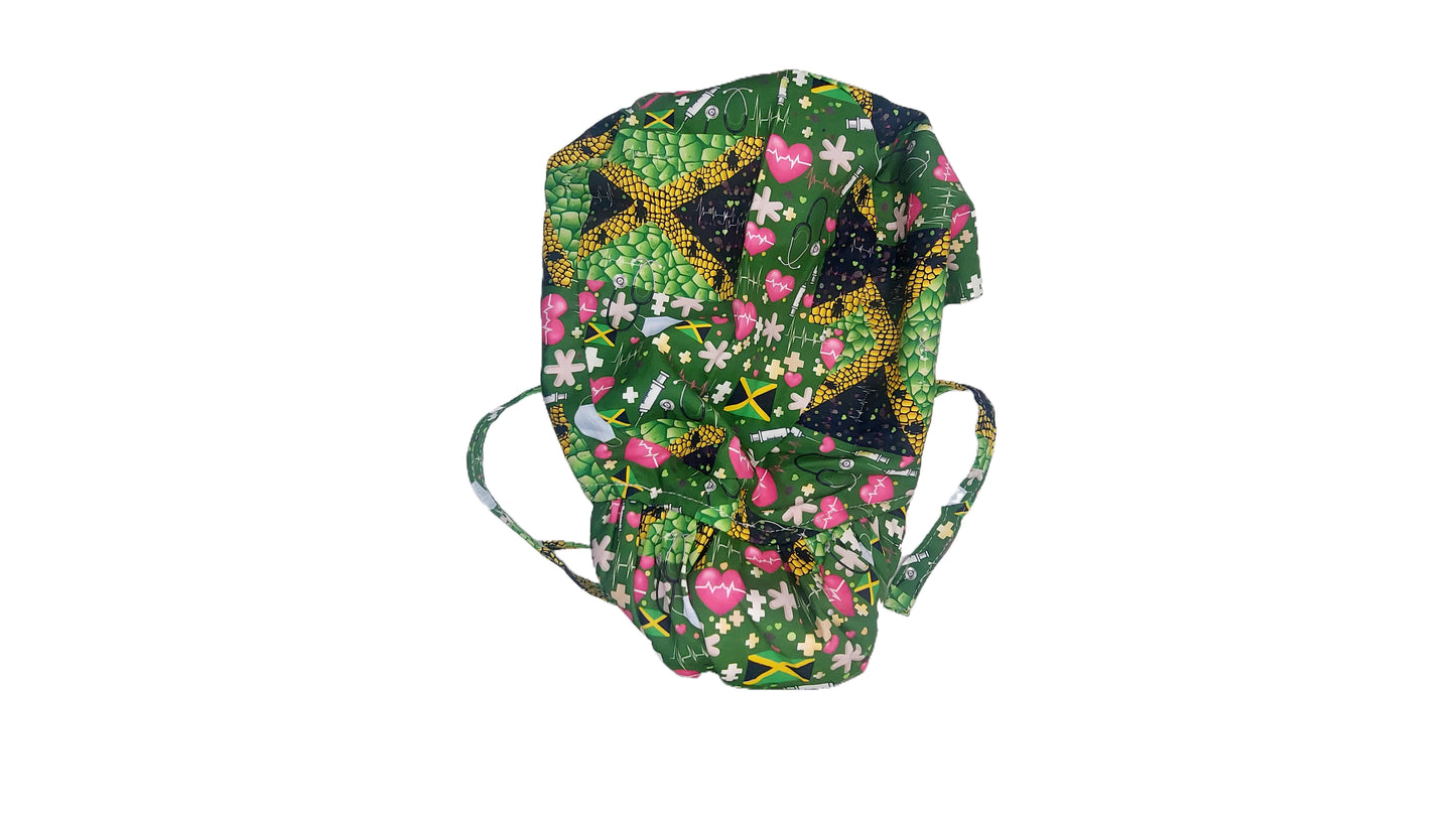 Jamaican-Themed Satin-Lined Nurse Cap