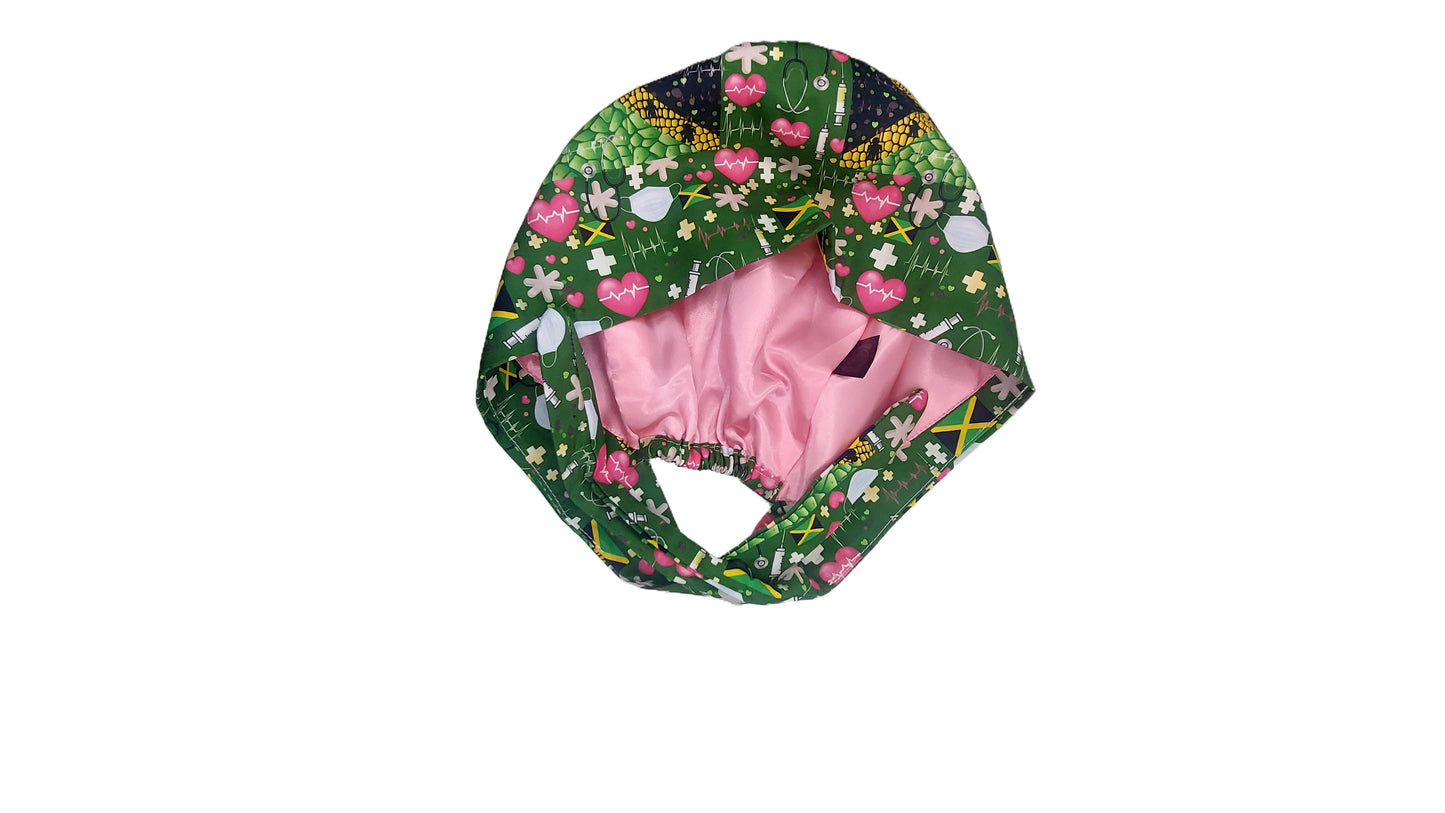 Jamaican-Themed Satin-Lined Nurse Cap