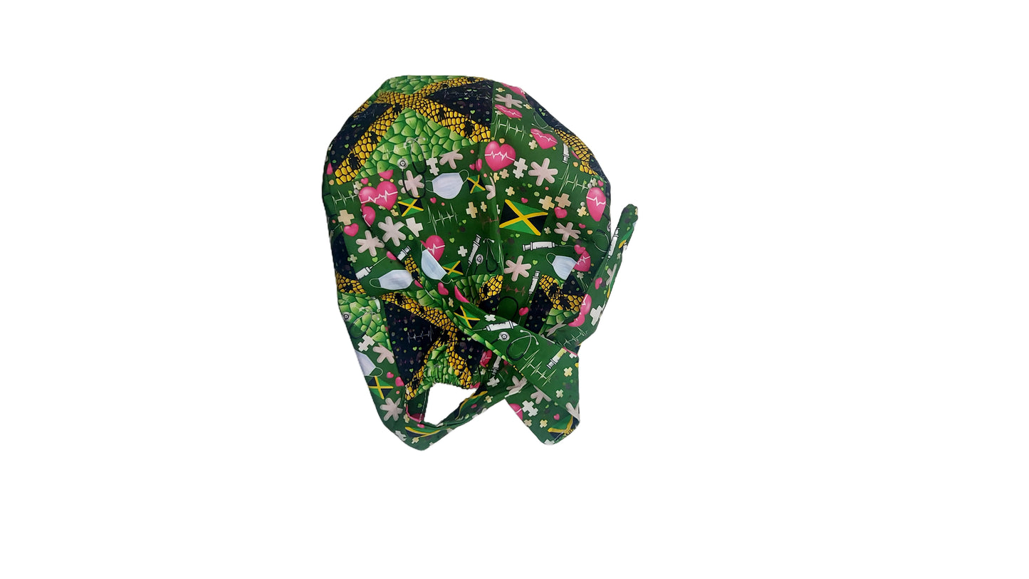 Jamaican-Themed Satin-Lined Nurse Cap