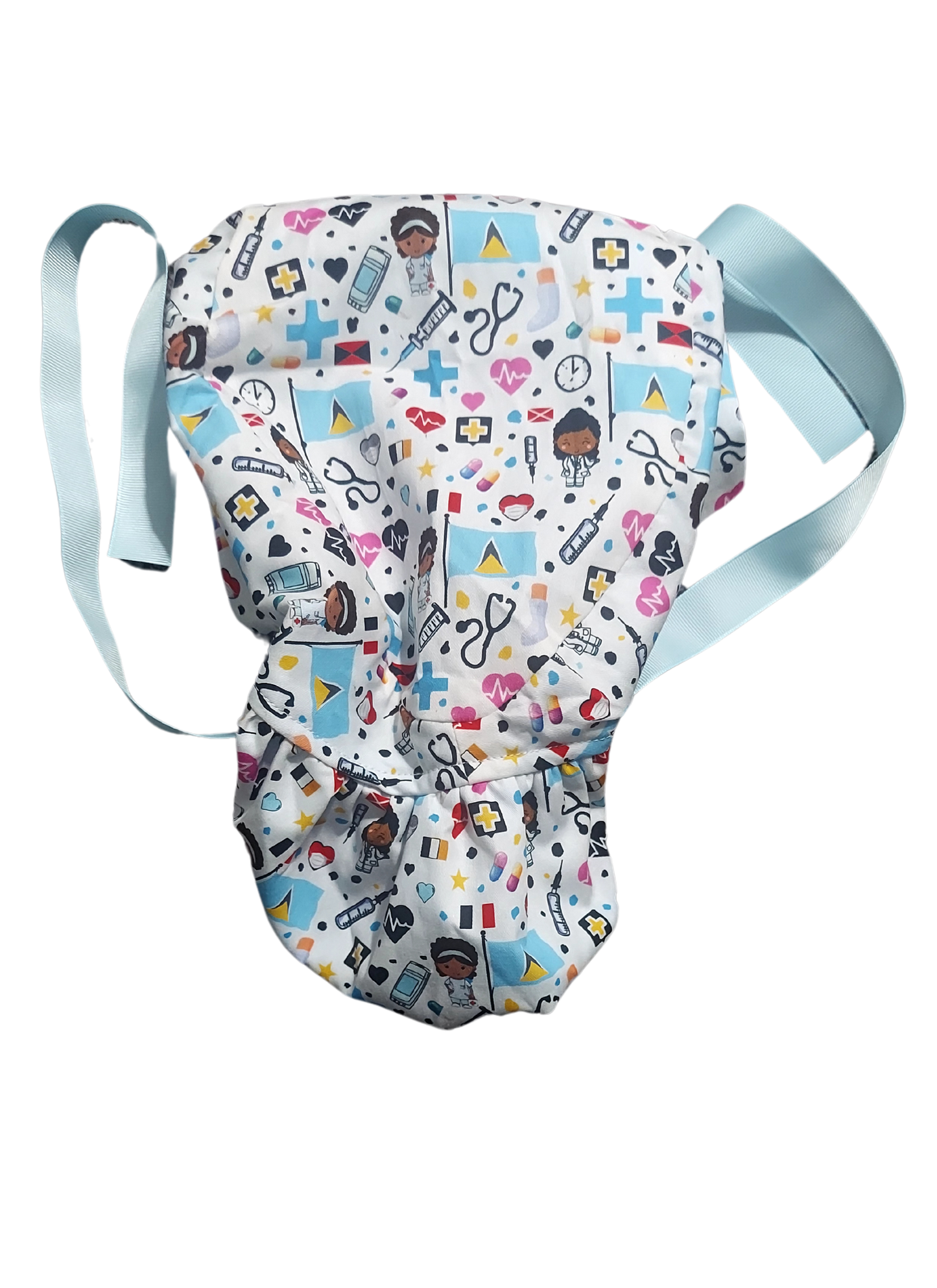 St. Lucian-Themed Satin-Lined Nurse Cap – Pink Heart Edition