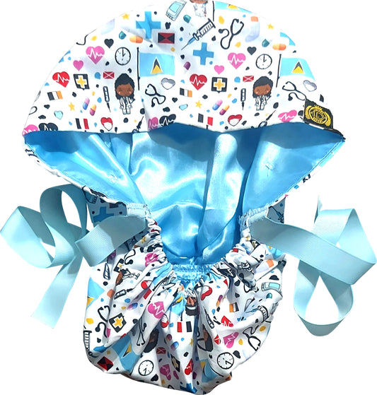 St. Lucian-Themed Satin-Lined Nurse Cap – Pink Heart Edition