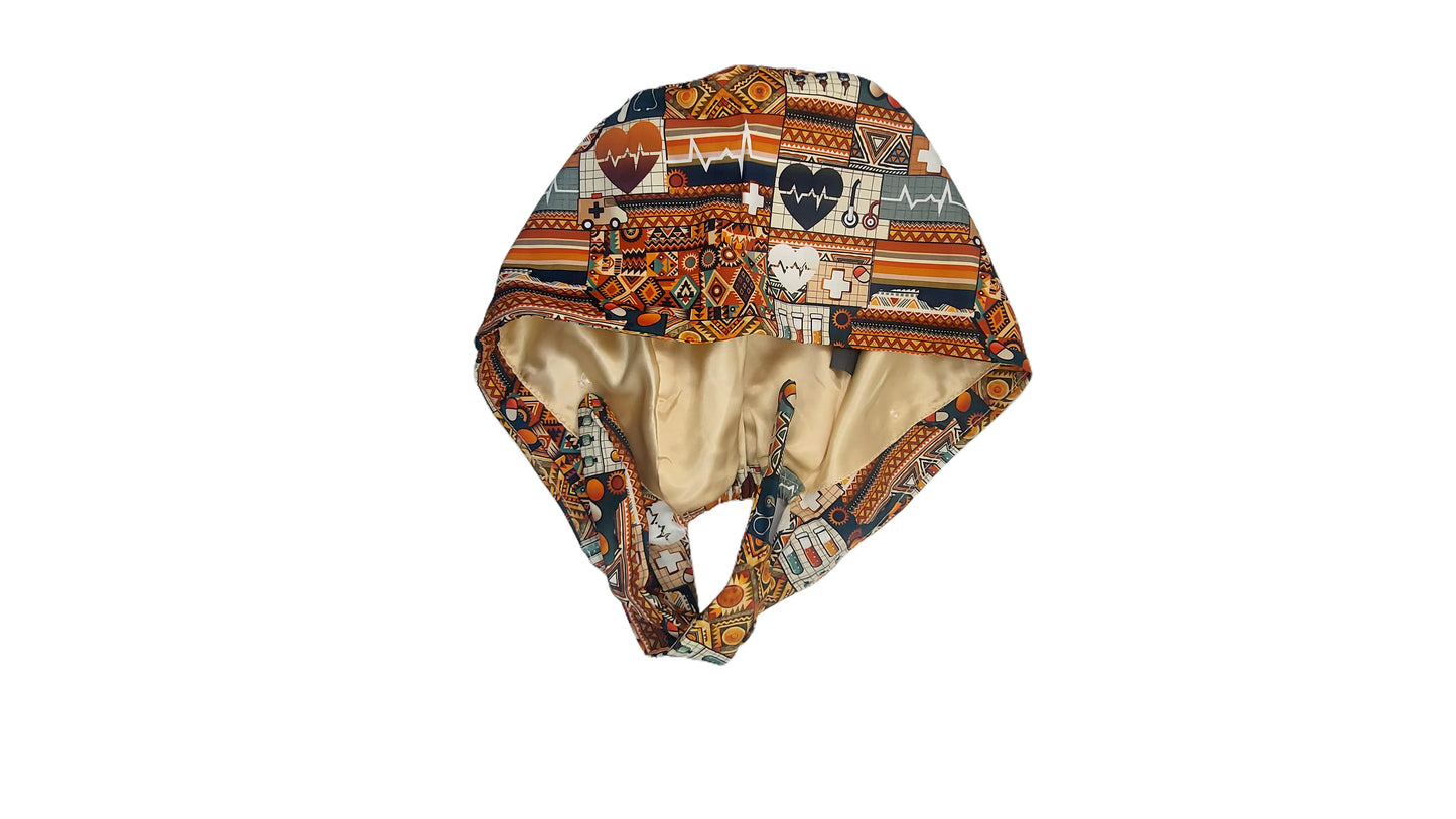 Tribal African-Inspired Satin-Lined Nurse Cap